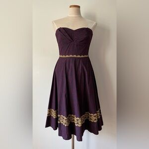 Anthropologie Girls From Savoy Aubergine Strapless Cotton Dress Size 4